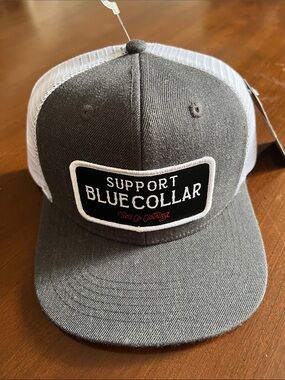 Support Blue Collar Grey & White Trucker Hat